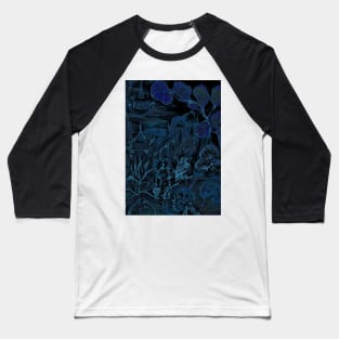 ORIENTAL MIDNIGHT BLUE GARDEN , PAGODA CHINA DECO DESIGN ASIAN FLORAL BIRD ART PRINT Baseball T-Shirt